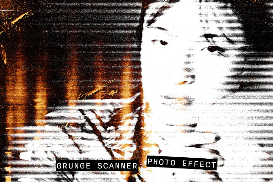 Grunge scanner photo effect showing scanlines on portrait with noise
