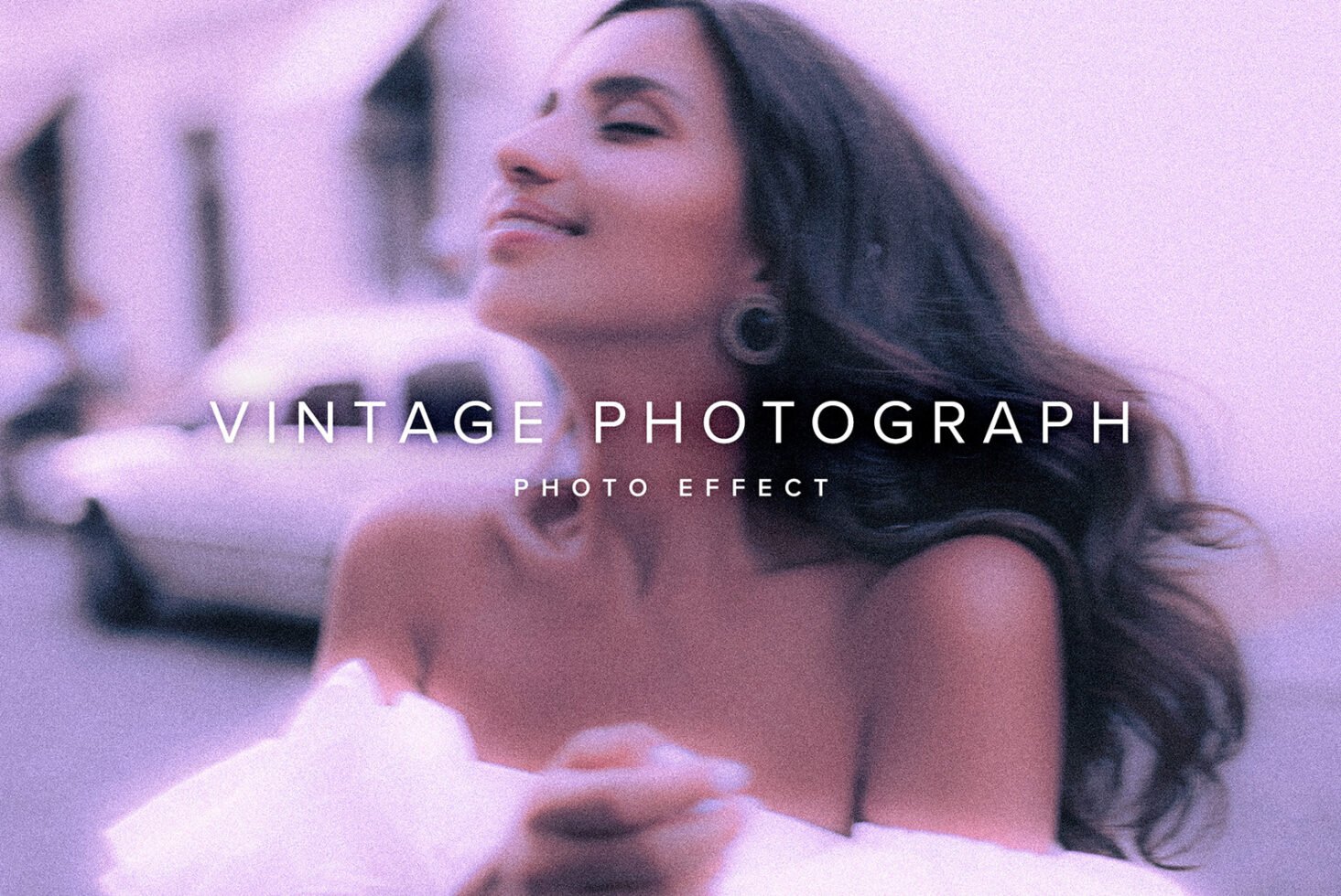 Vintage photograph effect template featuring a woman in a soft focus outdoors blurred background ideal for designers seeking retro style mockups.