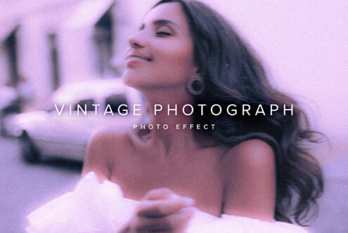 Vintage photograph effect template featuring a woman in a soft focus outdoors blurred background ideal for designers seeking retro style mockups.