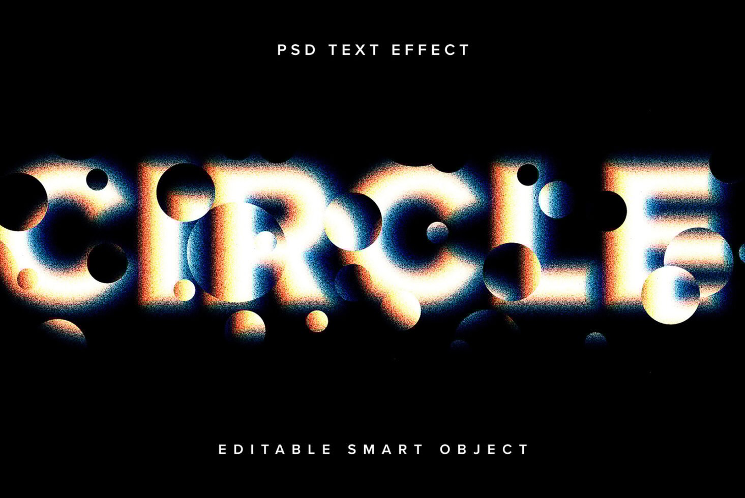Gradient circle text effect PSD for designers. Editable smart object with glowing style perfect for creating unique typography designs.