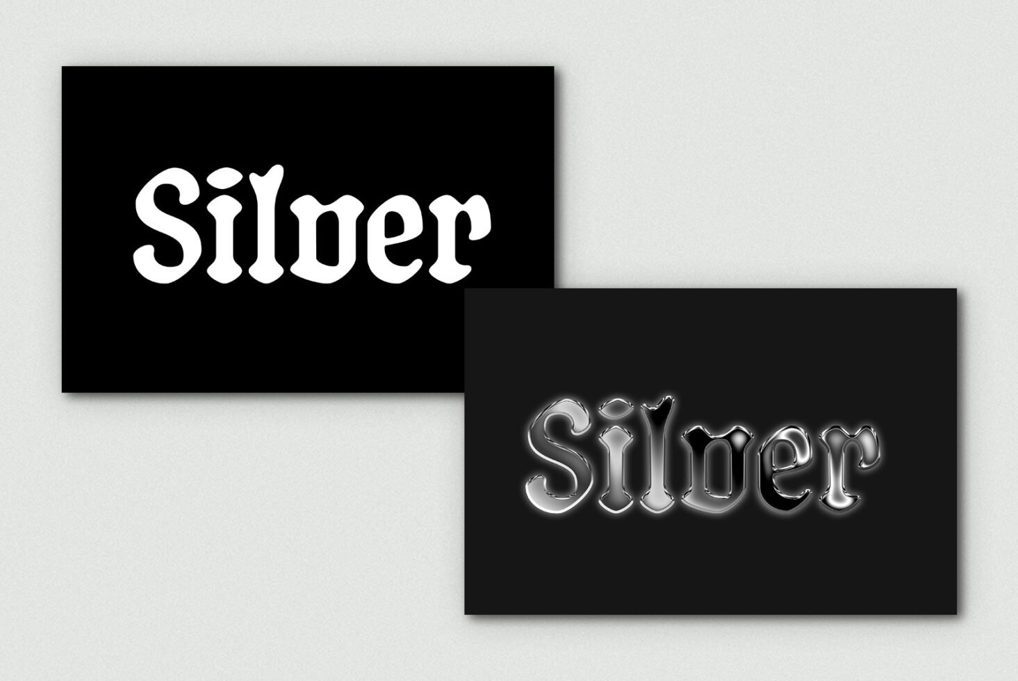 Dual silver text styles on black background showcasing bold typography design. Ideal for graphic templates and text effects for designers.