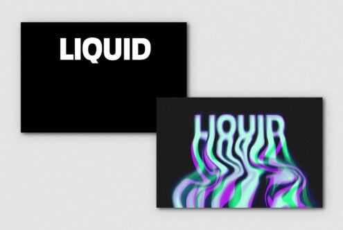 Bold LIQUID text with a glitch effect on a dark background, perfect for graphic design projects. Ideal for designers seeking futuristic font templates.