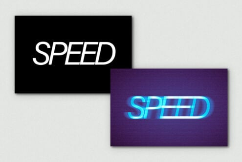 Before after mockup with italic white text on black, neon glow version