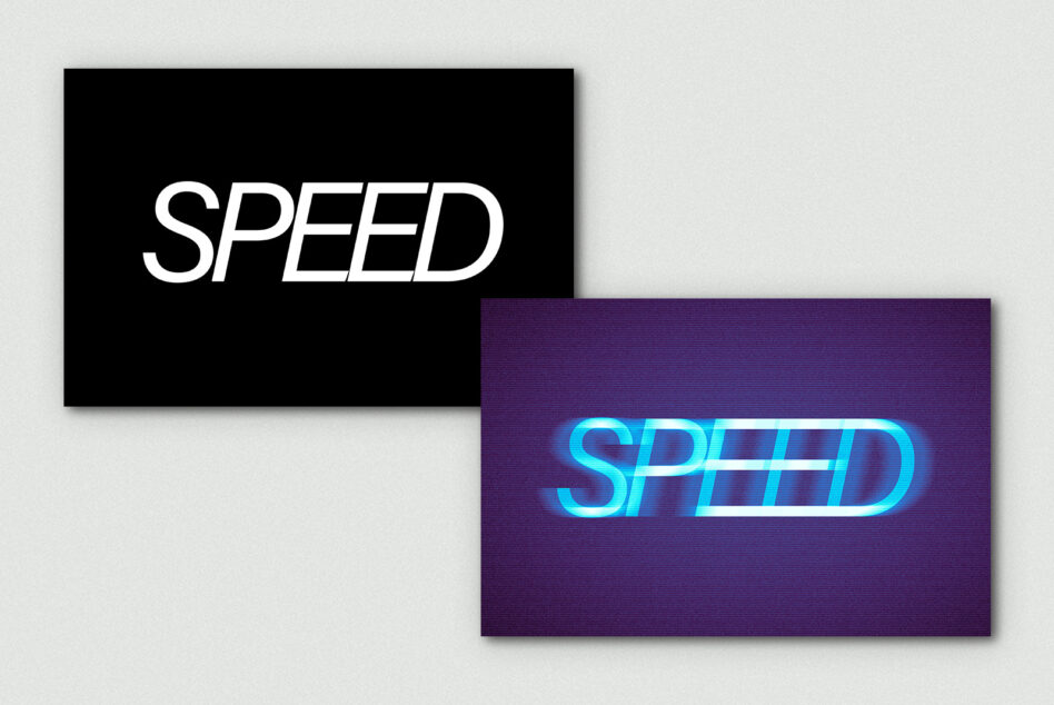 Before after mockup with italic white text on black, neon glow version
