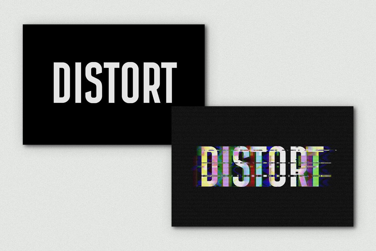 Distorted text effect showcasing colorful glitch and distortion on a black background suitable for graphic designers and digital asset marketplaces.