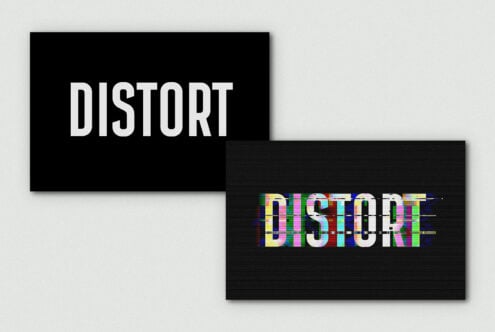 Clean black box with distort text showing glitch effect on dark background