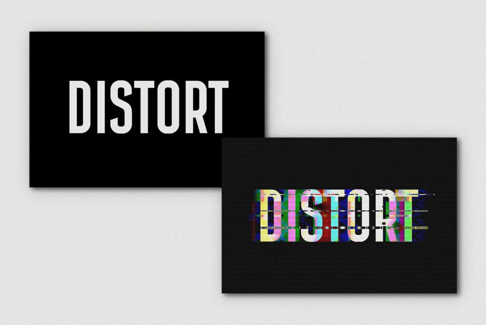 Clean black box with distort text showing glitch effect on dark background