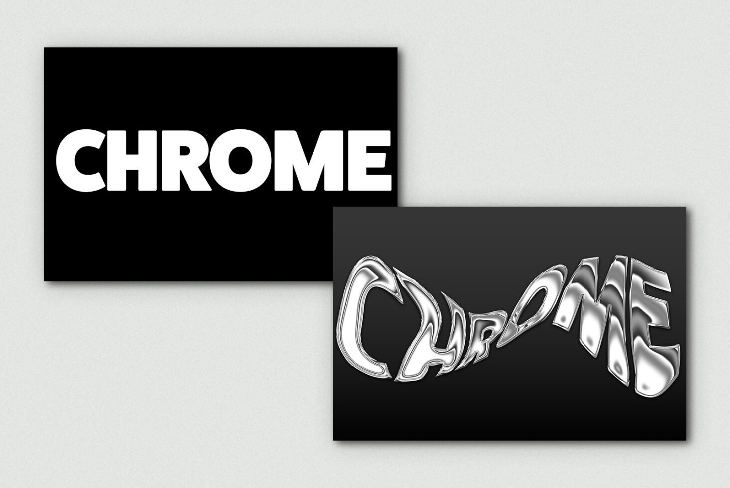 Bold text reads CHROME; two styles shown: solid white and distorted chrome. Ideal for typography designers. Keywords: typography, fonts, graphics.