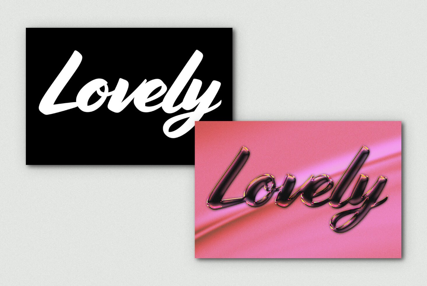 Stylish script lettering mockup Lovely in bold white on black and glossy black on vibrant pink for creative graphic design and typography templates