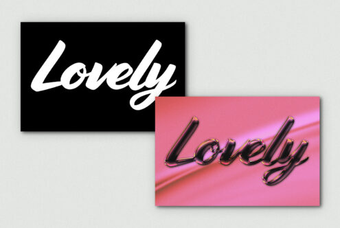 Stylish script lettering mockup Lovely in bold white on black and glossy black on vibrant pink for creative graphic design and typography templates