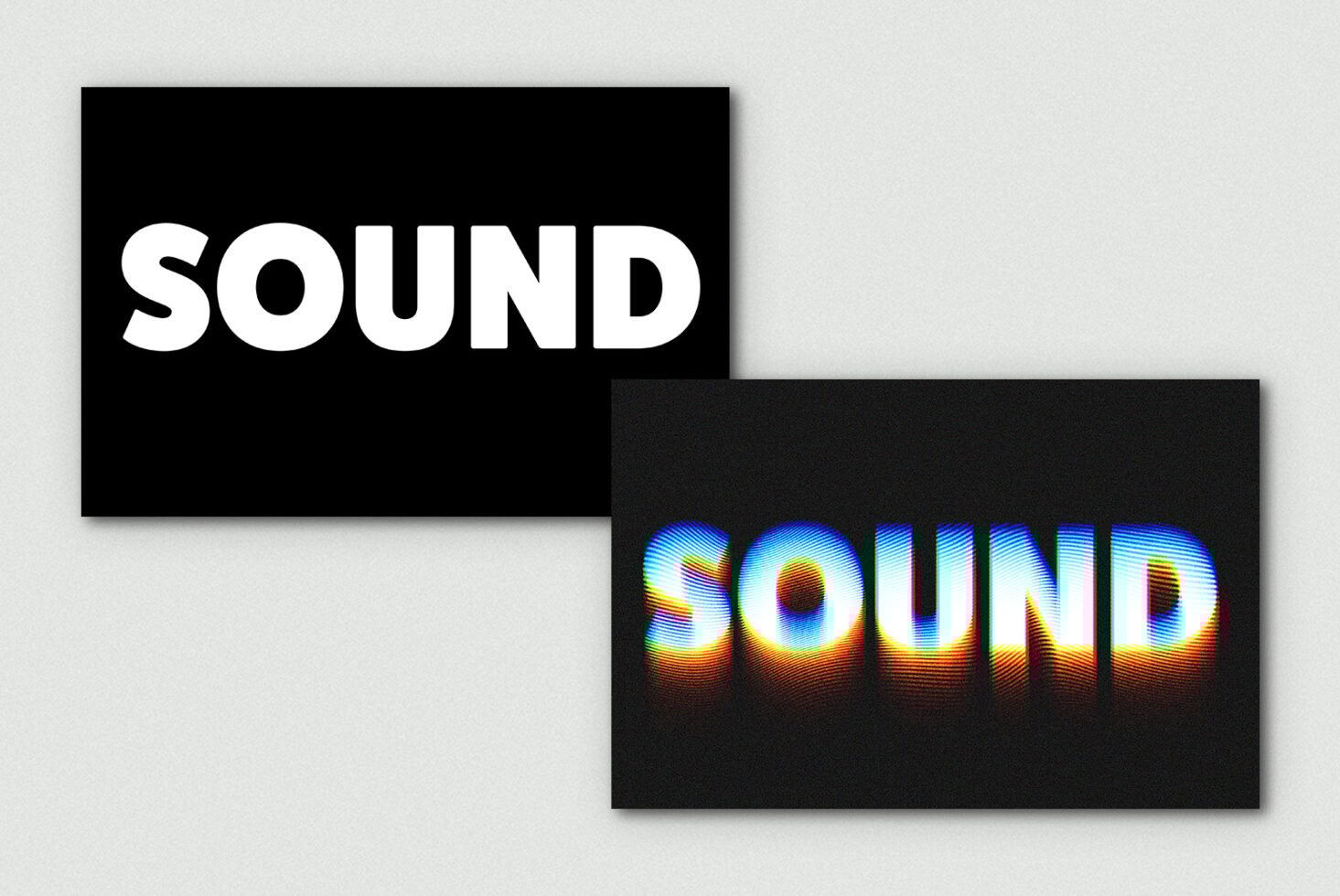Bold text mockup showcasing the word Sound in two styles plain white and glitch effect ideal for graphic designers digital assets templates visuals.