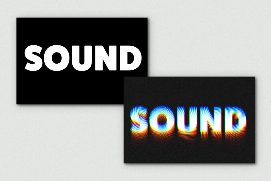 Sound text in plain white box next to colorful gradient version