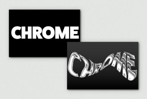 Bold text reads CHROME; two styles shown: solid white and distorted chrome. Ideal for typography designers. Keywords: typography, fonts, graphics.