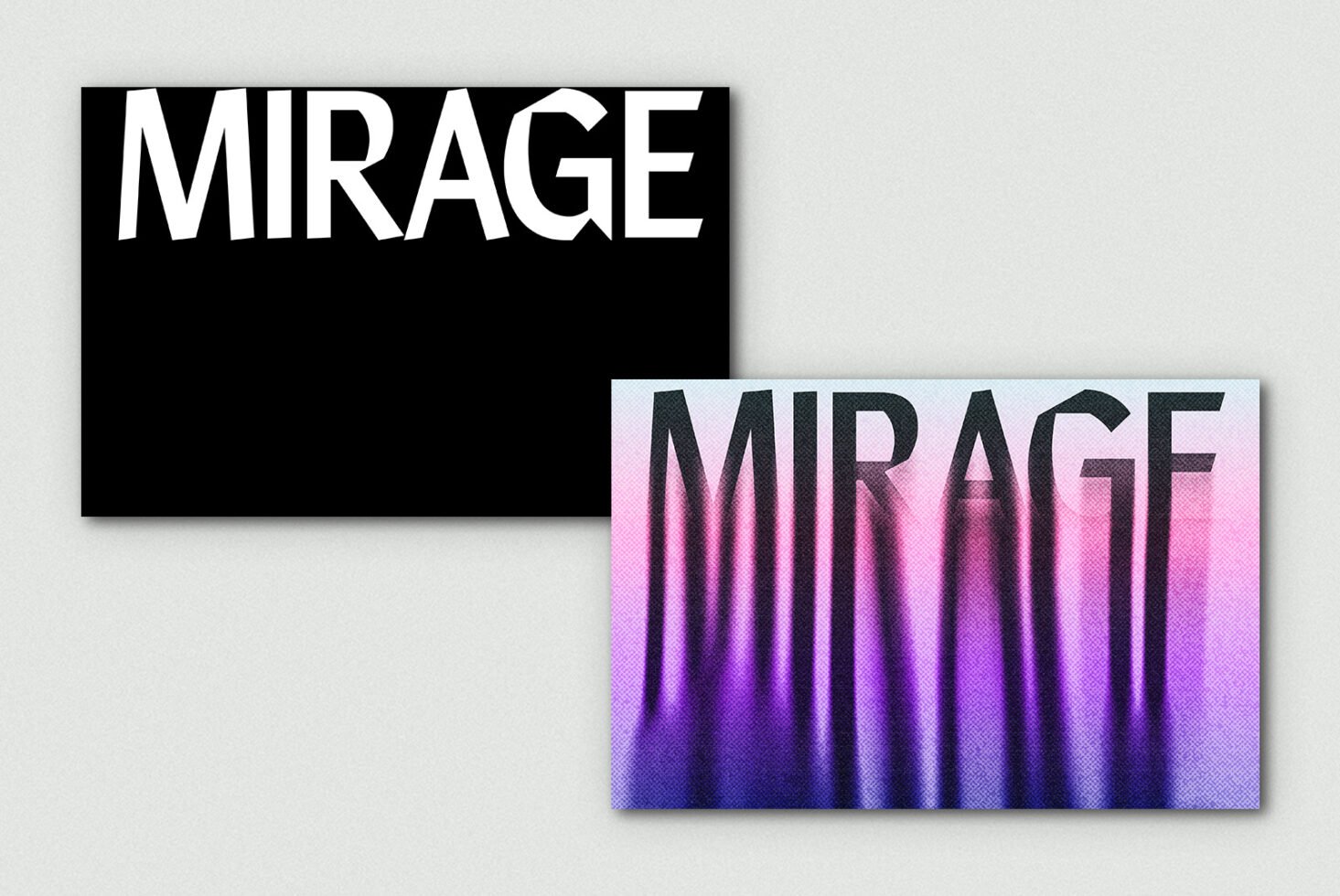 Modern typeface design featuring the word MIRAGE in bold black and colorful gradient styles. Perfect for digital fonts and graphic template projects.