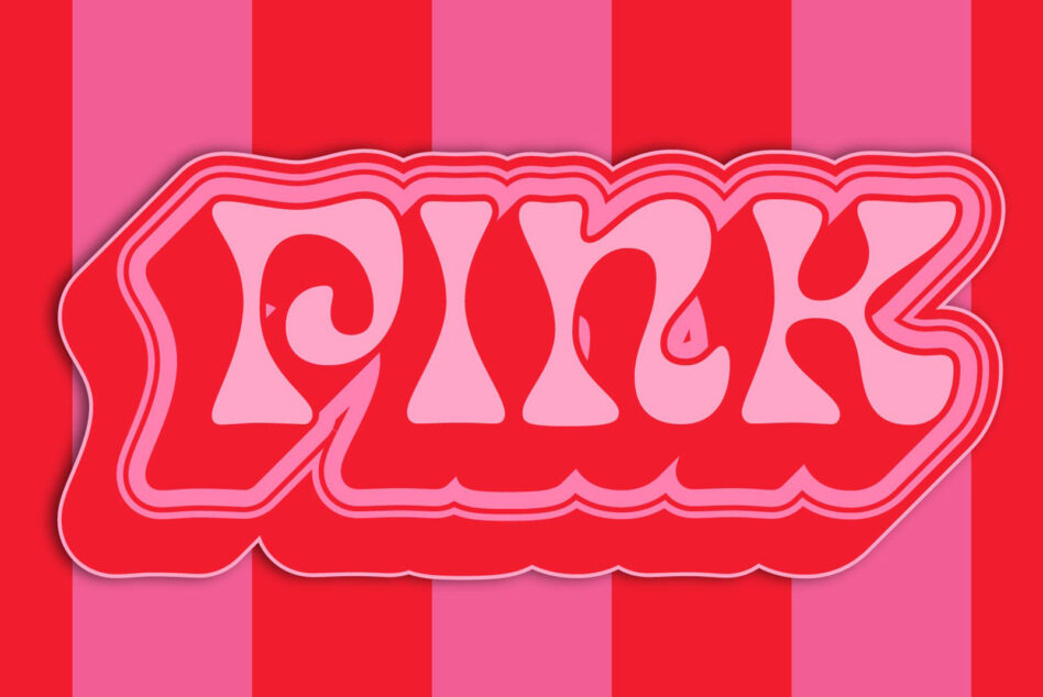 Retro wavy 29964325 numbers in pink outline on red pink striped background