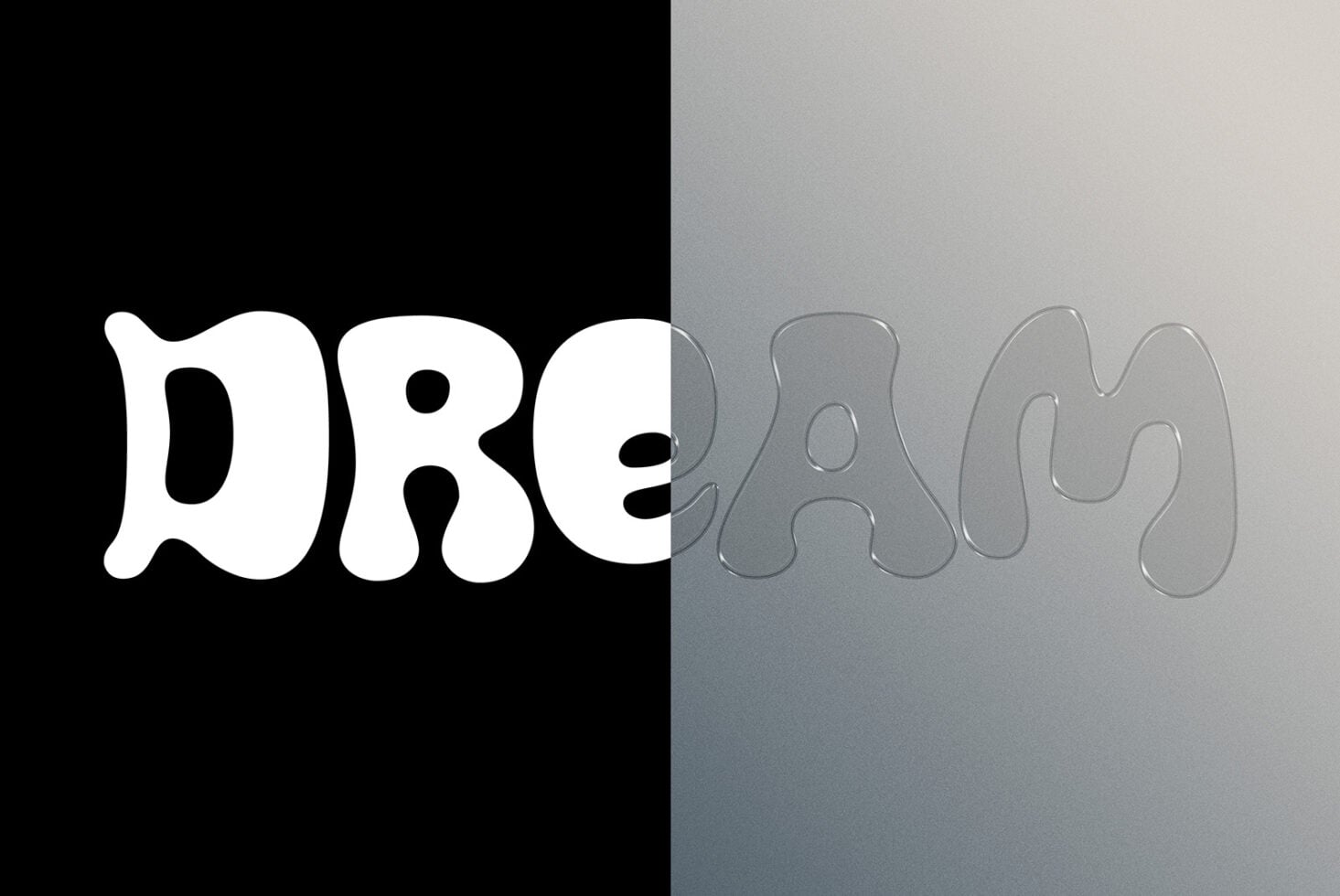 DRE split in white on black side, liquid texture on gray side