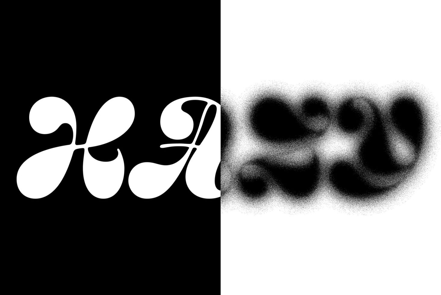 Bold abstract font design on split black and white background showcasing creativity typography and innovative graphic design. Perfect for designers.