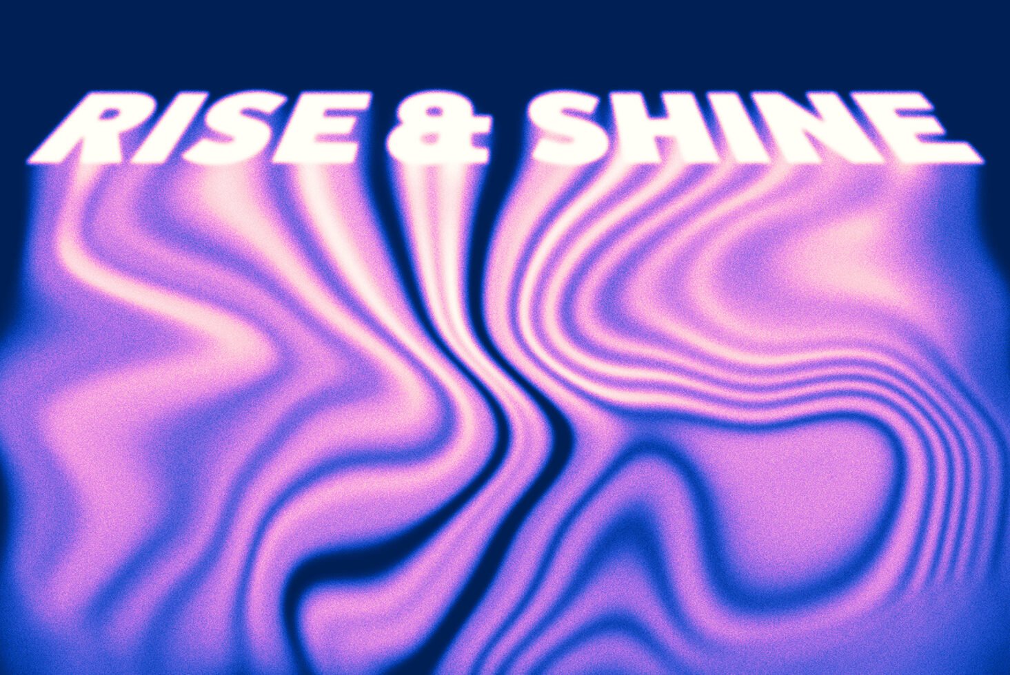 Bold typography design with the words Rise and Shine in a vibrant purple and blue wavy pattern. Ideal for graphic design templates and creative projects.