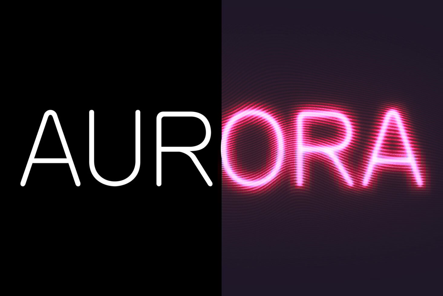 Modern font design image featuring the word Aurora split with sleek white and vibrant pink neon text ideal for designers seeking typography graphics.