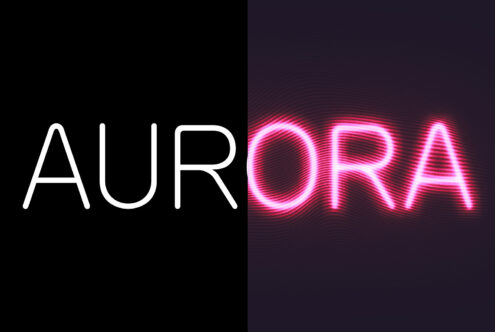 Modern font design image featuring the word Aurora split with sleek white and vibrant pink neon text ideal for designers seeking typography graphics.