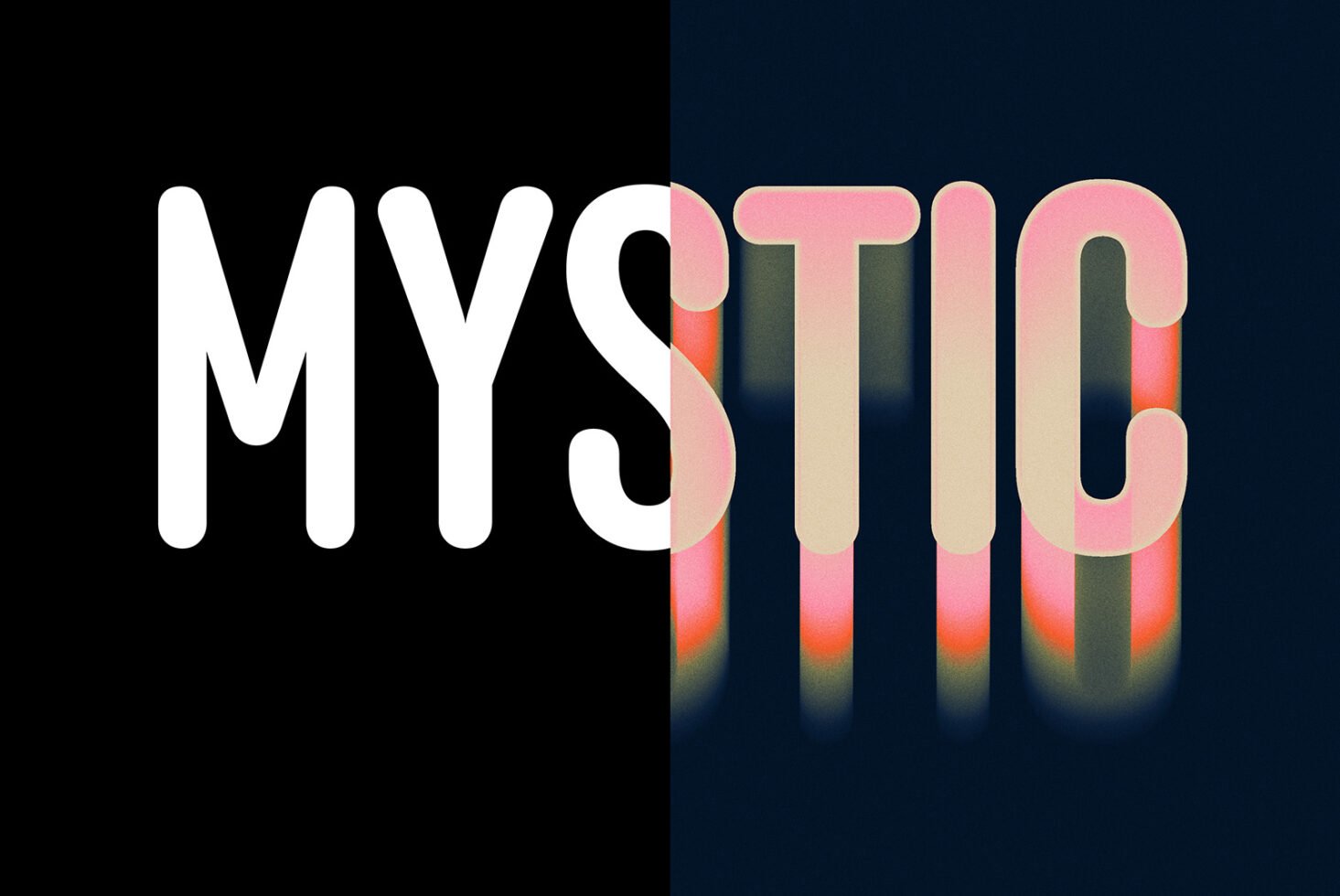 Bold split typography design saying MYSTIC with a modern shadow effect ideal for graphic design projects font templates and design inspiration.