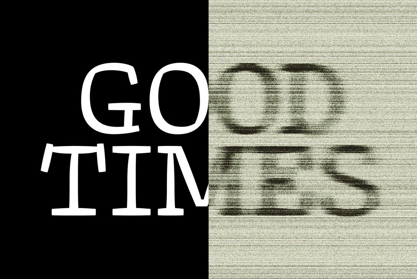 Typography design showing Good Times text in bold black and white with a glitch effect. Ideal for graphic design templates or digital art projects.
