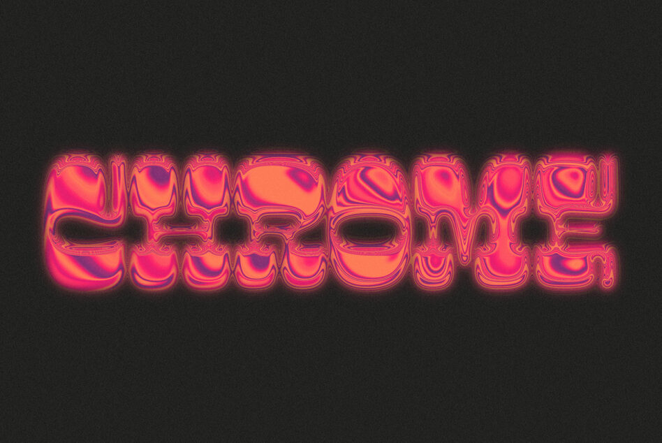 Large neon pink liquid chrome text saying ENCOURAGE