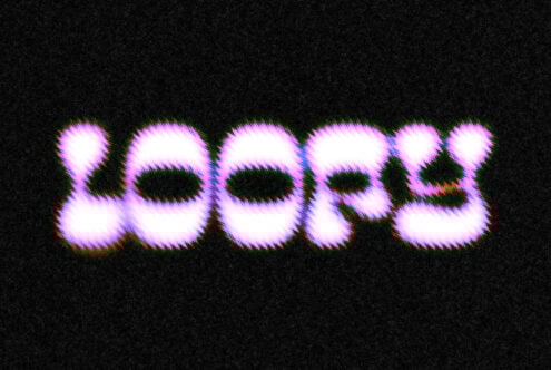 Fluid distorted neon font reading Loopy on black background perfect for digital designs, graphics, text effects resembling glitch or abstract aesthetics.