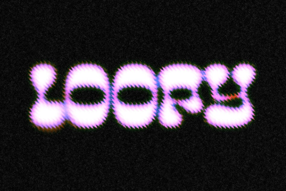 Fuzzy pink glowing text with chromatic fringe on black background