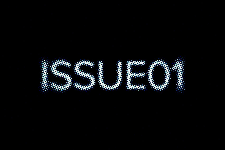 Pixelated cyan blue text with dotted halftone pattern on black background