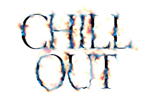 Abstract text graphic with multicolor watercolor effect reading Chill Out. Ideal for designers seeking unique typography or print design elements.