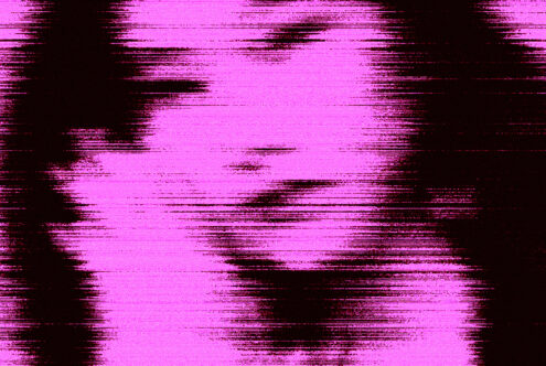 Hot pink scanline texture with scattered black glitch blocks throughout