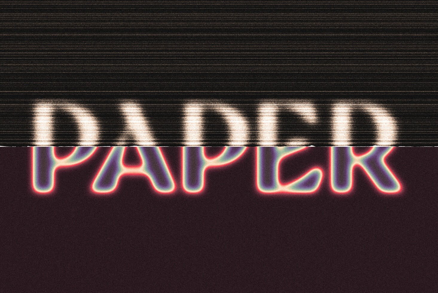 Distorted glitch text effect reading PAPER with a retro aesthetic. Ideal for graphic design, typography mockups, digital templates, visual branding assets.