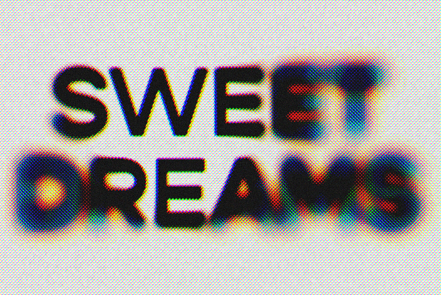 Retro halftone typographic design with SWEET DREAMS text in vibrant RGB colors suitable for design templates and graphic assets for designers.