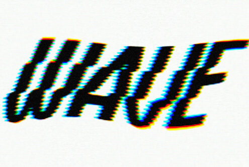 Chromatic aberration glitch effect on bold italic lettering
