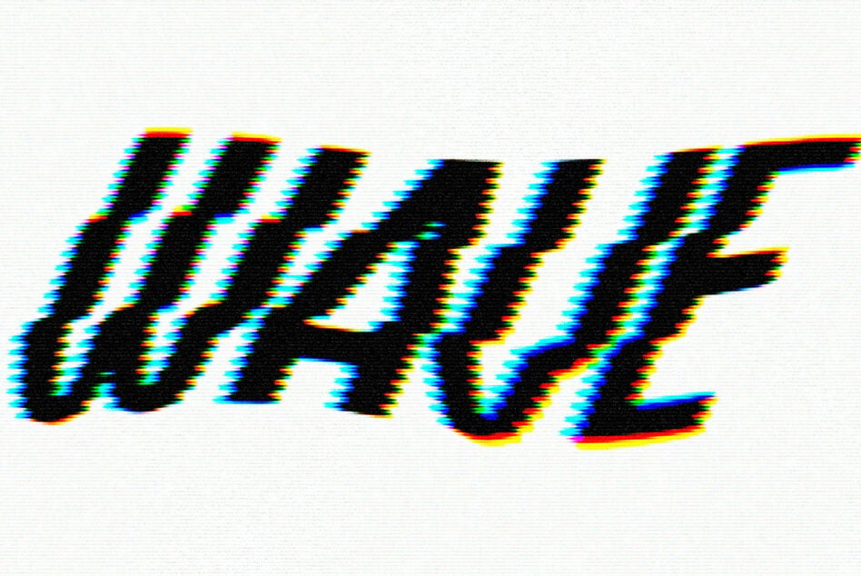 Chromatic aberration glitch effect on bold italic lettering