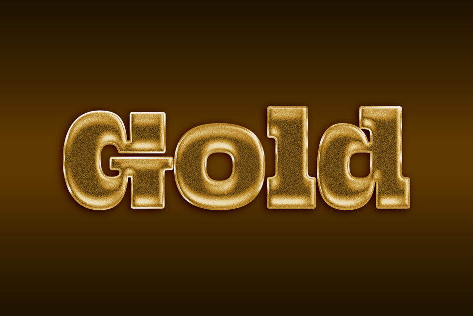 Gold text with dimensional embossed effect on dark brown background