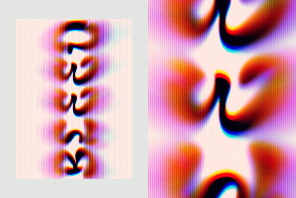 Vertical stack of colorful blurred gradient circles with scanlines