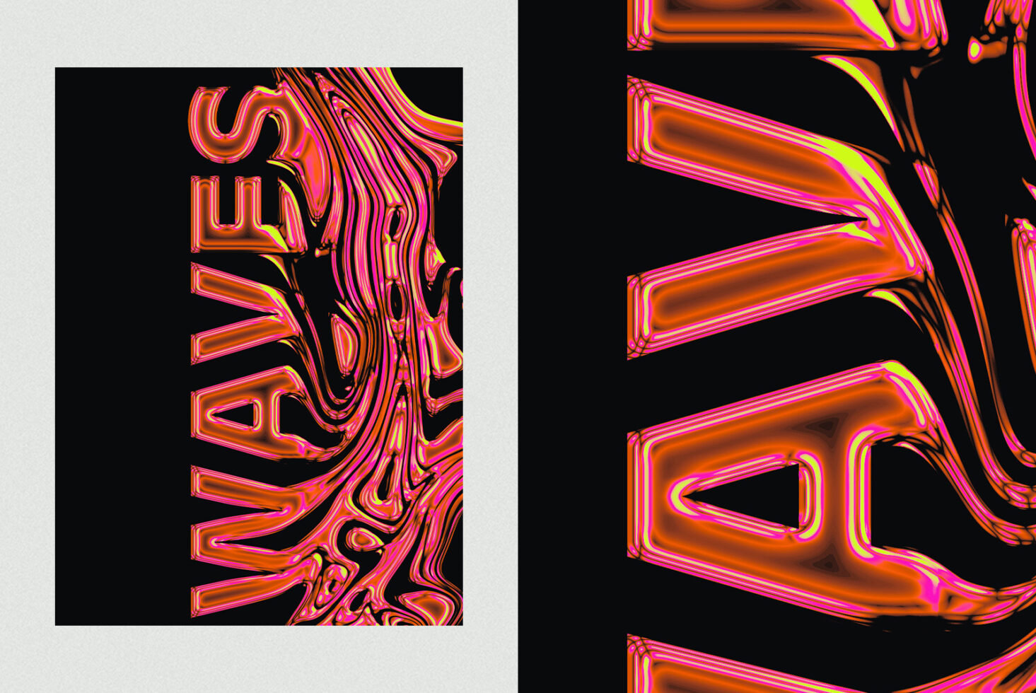 Wavy neon typography design template with pink and orange colors on black background ideal for digital artists and graphic designers seeking vibrant elements