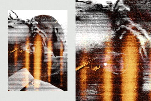 Two scanline effect variations on same portrait with horizontal line texture