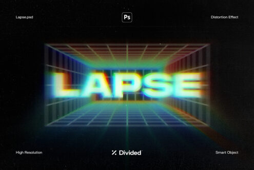 Colorful distorted Lapse text effect with grid background for Photoshop mockup template digital asset high resolution smart object graphic design.