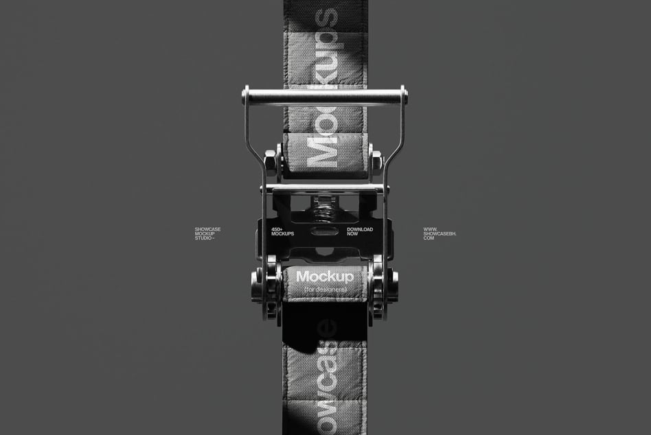 Top down carabiner lanyard mockup centered layout on neutral surface