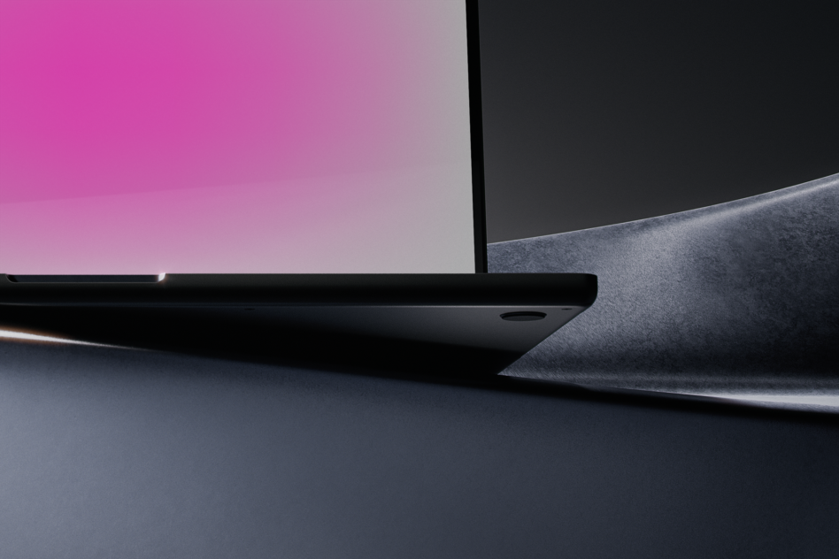 Minimal laptop mockup with pink gradient screen on textured surface perfect for designers digital assets showcasing templates and graphics mockups.