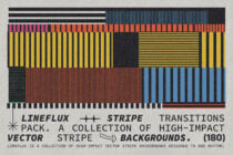 Horizontal composition of stacked vector stripes in yellow, orange, blue, pink with black dividers