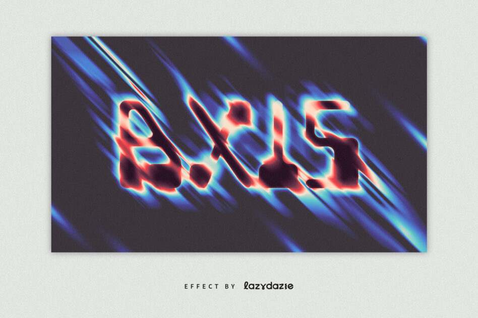 Glowing red blue text with motion blur streaks on dark ground
