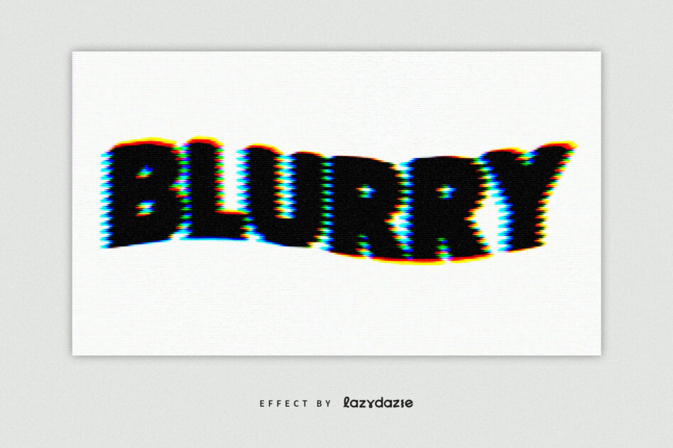 Glitchy black text with chromatic aberration effect on white background