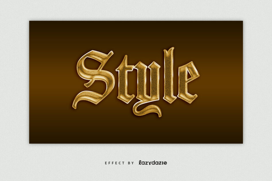 Style text in gold metallic finish with decorative flourishes on brown