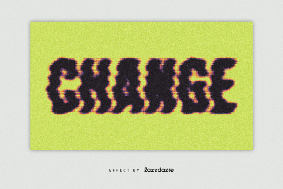 Lime green background with black pixelated text, RGB chromatic aberration edges