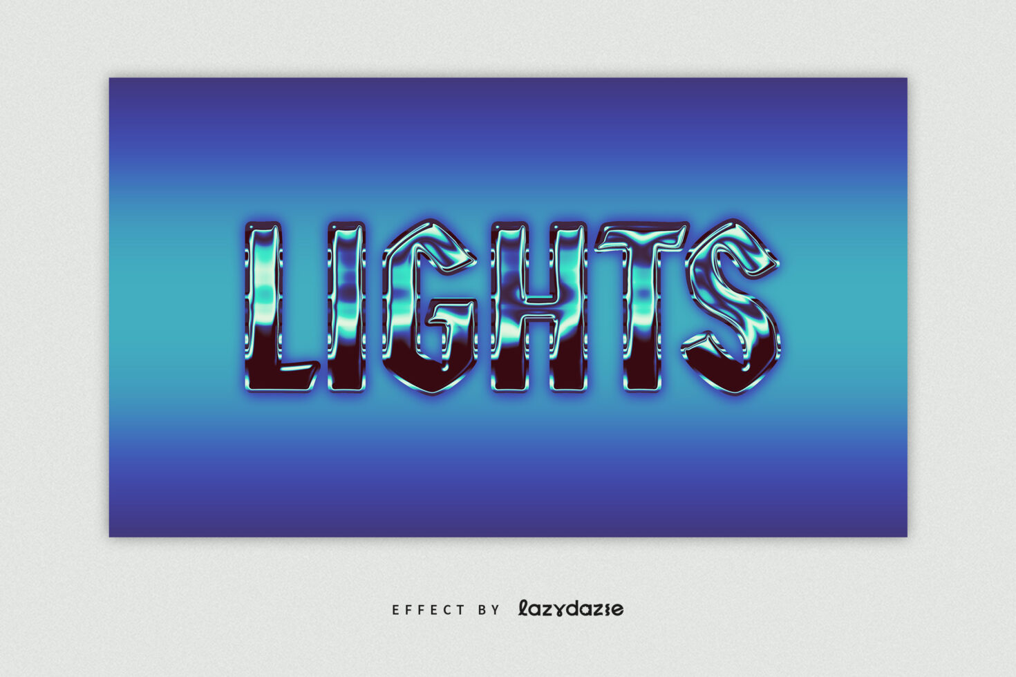 Text effect design displaying the word "Lights" in shiny 3D chrome style with a gradient blue background. Perfect for graphic design templates.