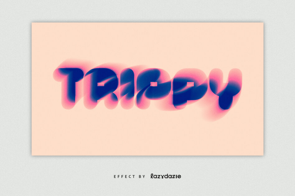 Thick rounded letters blending pink into navy on tan surface